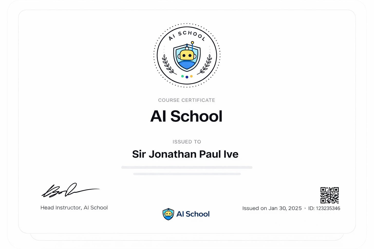 AI School course certificate